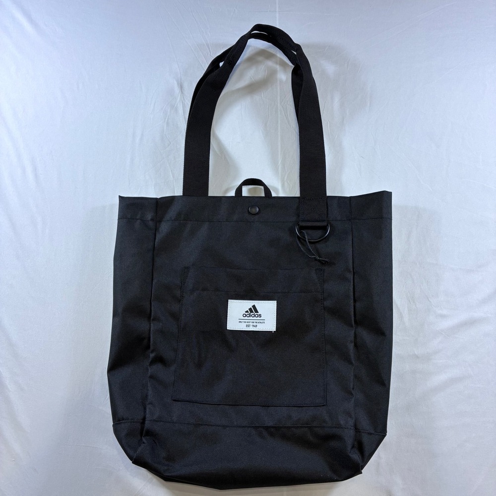 Adidas Black Canvas Tote Bag Snap Closure D-Ring Utility Shoulder Bag